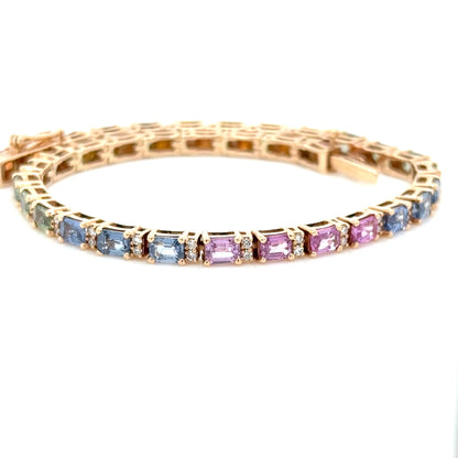 Rainbow Sapphire & Diamond Tennis Bracelet in 18K Yellow Gold