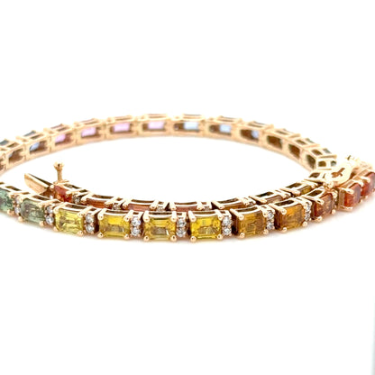 Rainbow Sapphire & Diamond Tennis Bracelet in 18K Yellow Gold