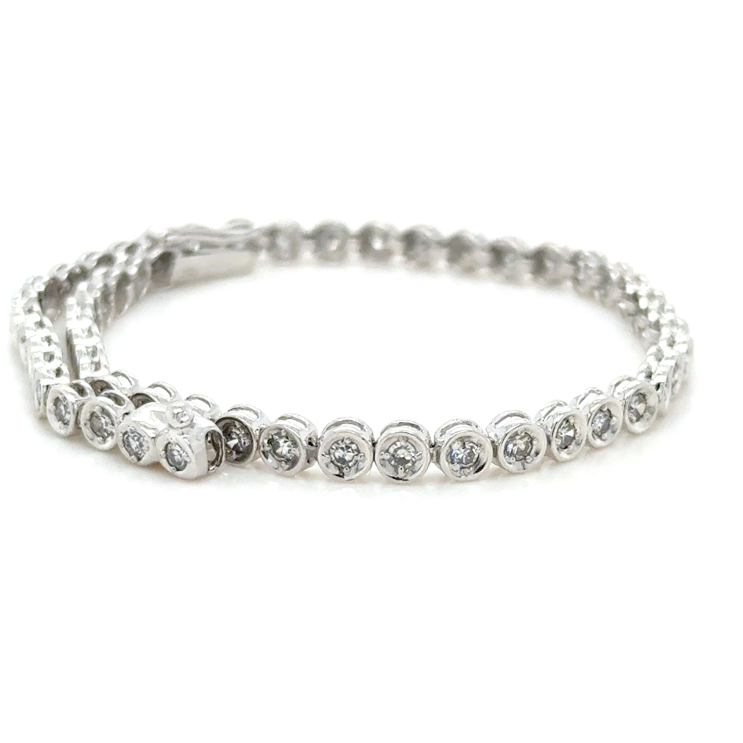 Bezel-Set Old Cut Diamond Tennis Bracelet in 18K White Gold