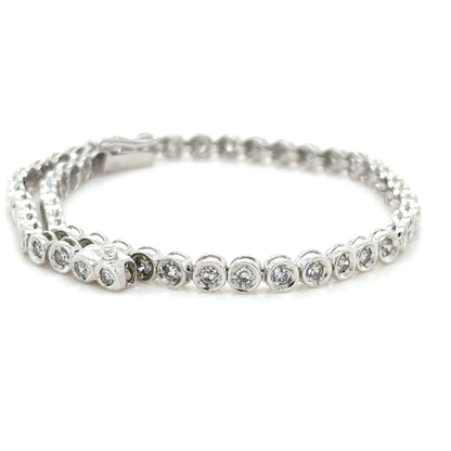 Bezel-Set Old Cut Diamond Tennis Bracelet in 18K White Gold