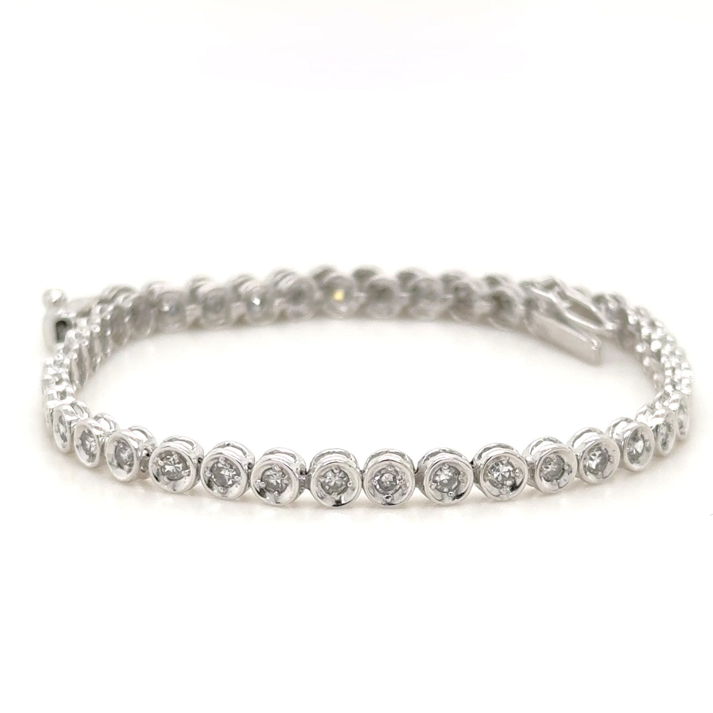 Bezel-Set Old Cut Diamond Tennis Bracelet in 18K White Gold