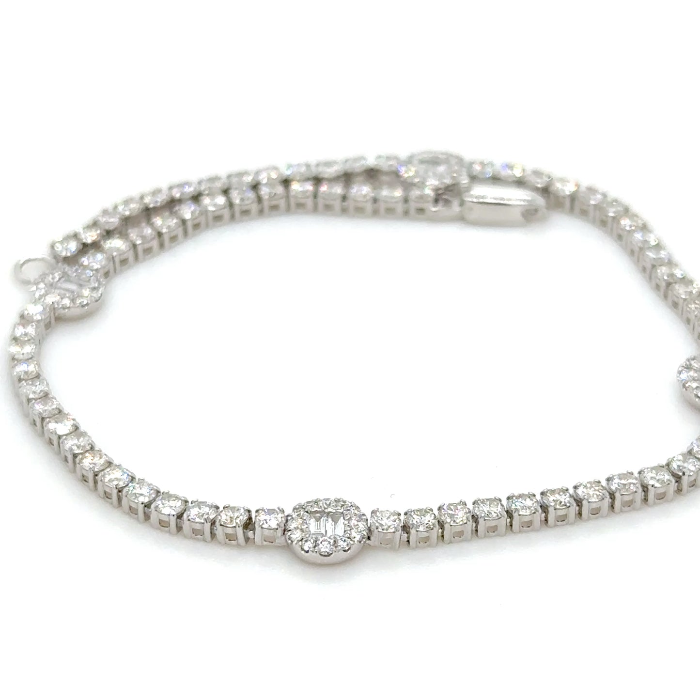Round & Baguette Diamond Tennis Bracelet in 18K White Gold