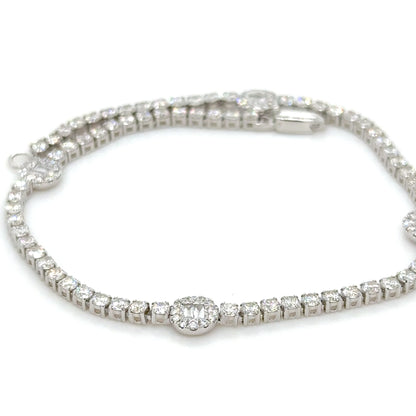 Round & Baguette Diamond Tennis Bracelet in 18K White Gold