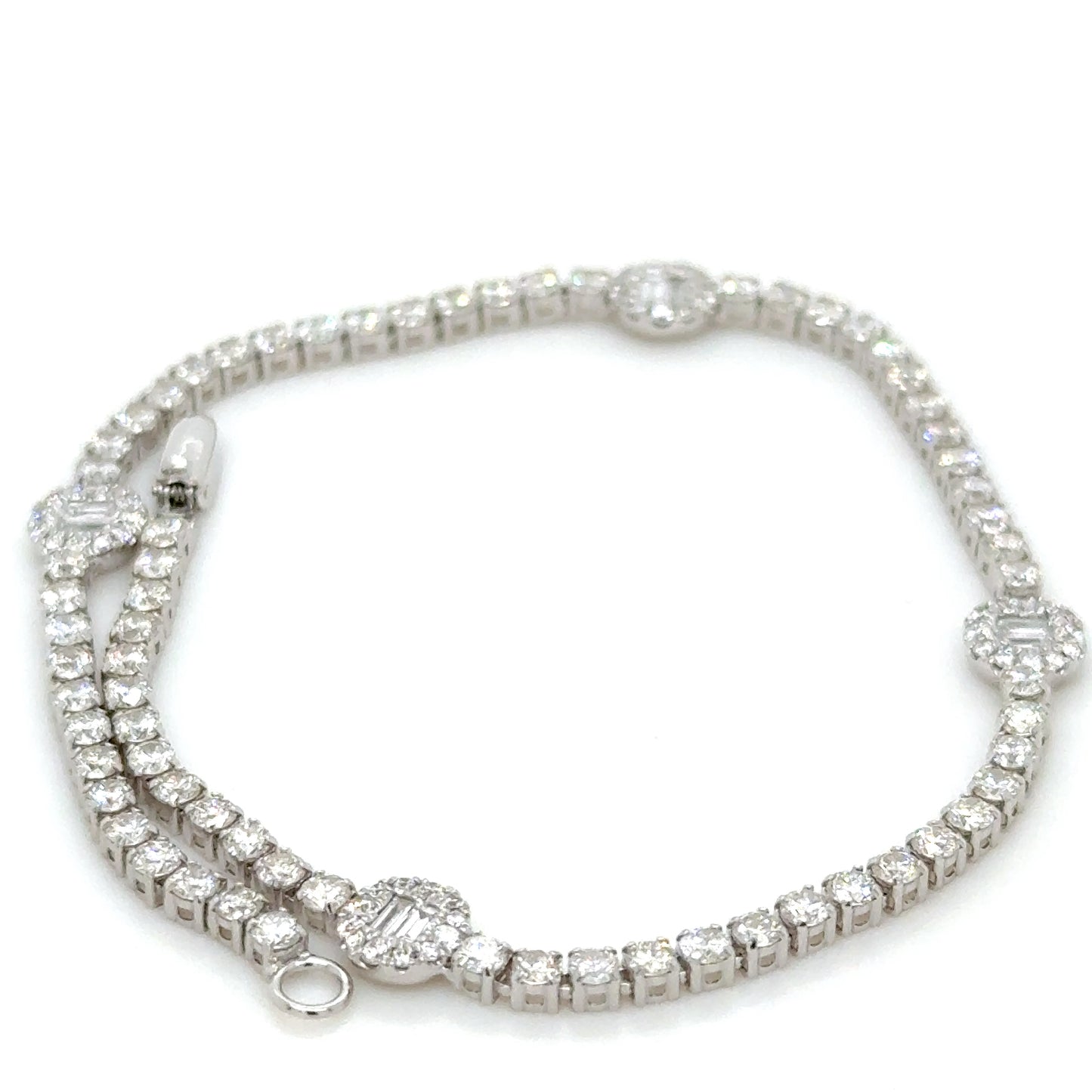 Round & Baguette Diamond Tennis Bracelet in 18K White Gold