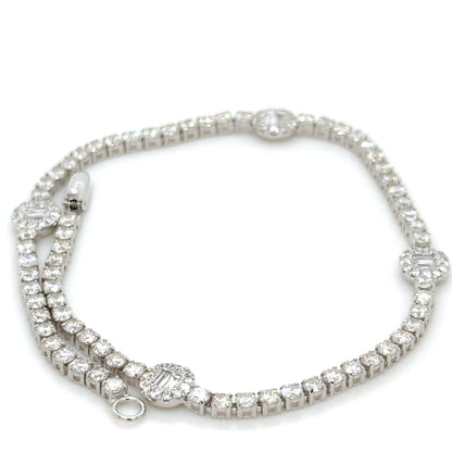 Round & Baguette Diamond Tennis Bracelet in 18K White Gold