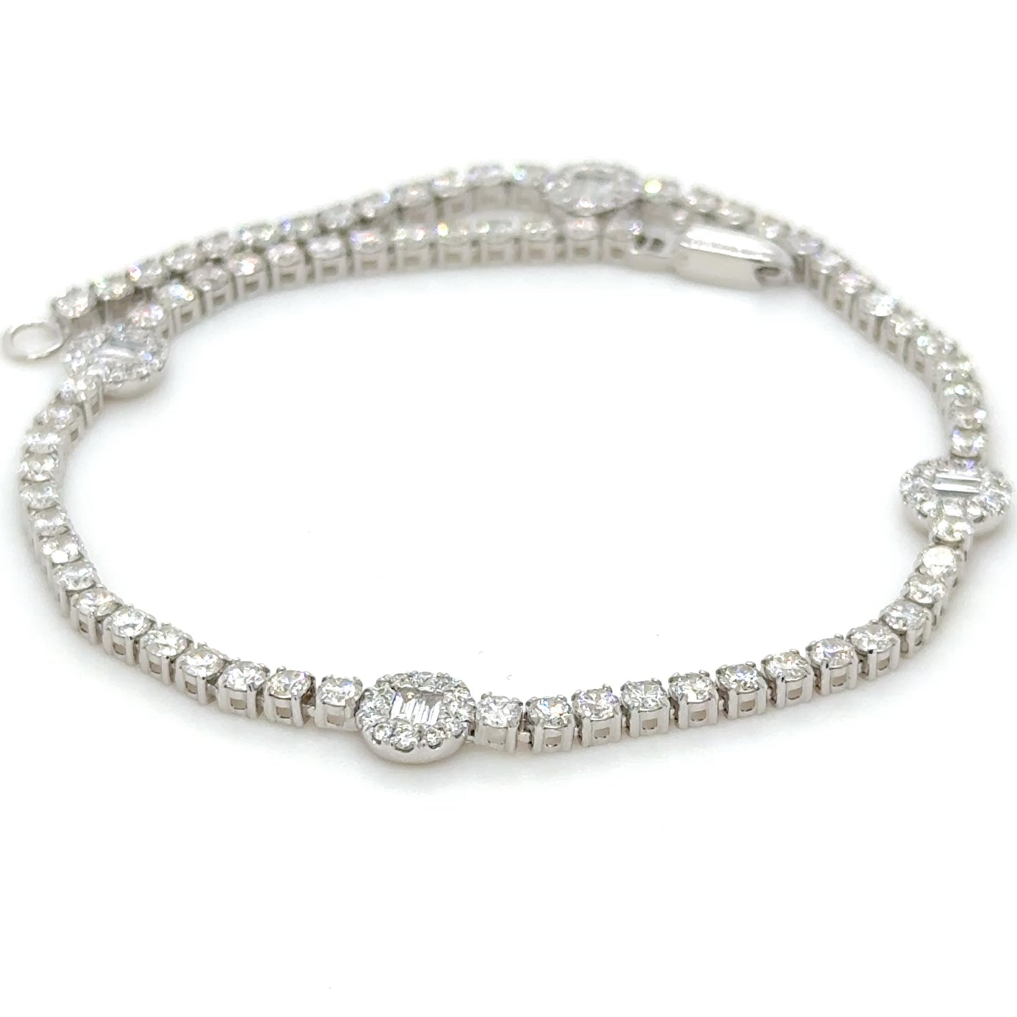 Round & Baguette Diamond Tennis Bracelet in 18K White Gold