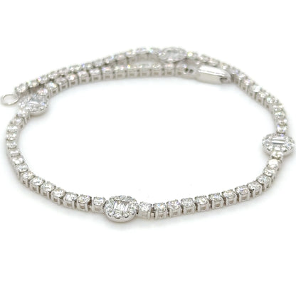 Round & Baguette Diamond Tennis Bracelet in 18K White Gold