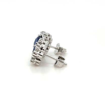 18K Gold Royal Blue Unheated Sapphire & Diamond Cushion Cut Earrings