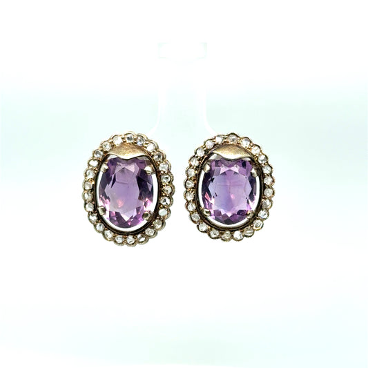 18K Gold Amethyst & Diamond Earrings