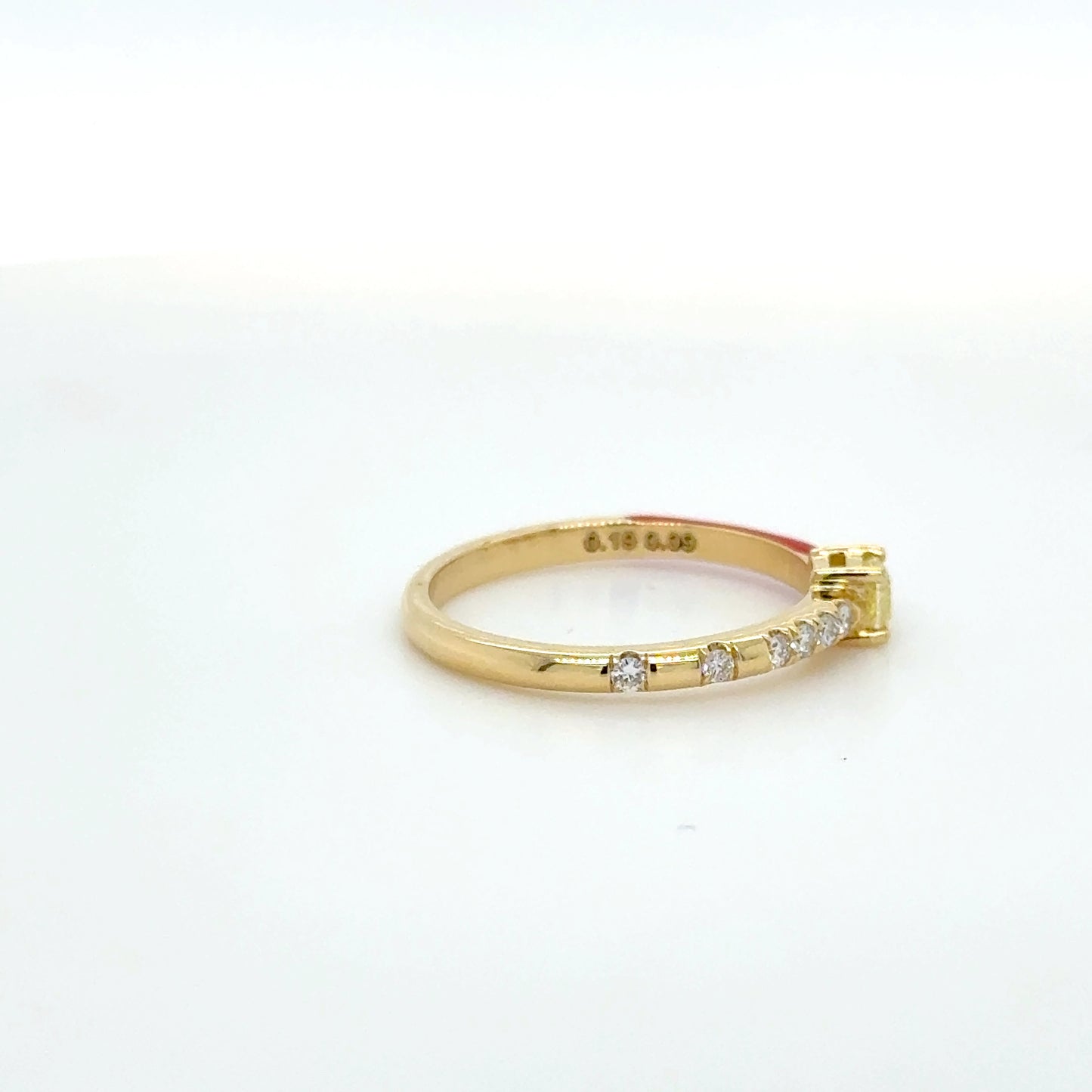 18K Yellow Gold Yellow Diamond & Red Enamel stackable ring