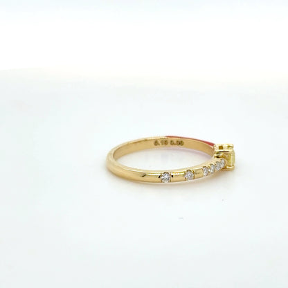 18K Yellow Gold Yellow Diamond & Red Enamel stackable ring