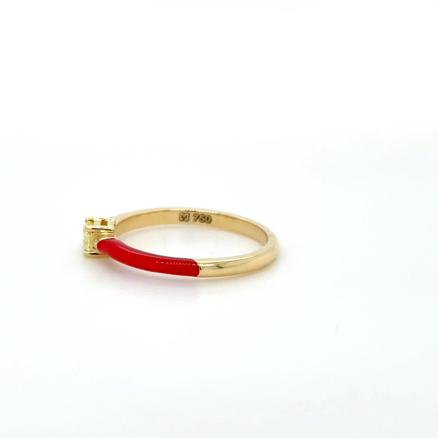 18K Yellow Gold Yellow Diamond & Red Enamel stackable ring
