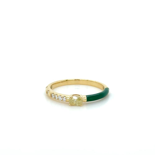 18K Yellow Gold Yellow Diamond & Green Enamel stackable Ring