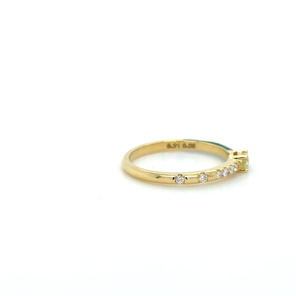18K Yellow Gold Yellow Diamond & Green Enamel stackable Ring
