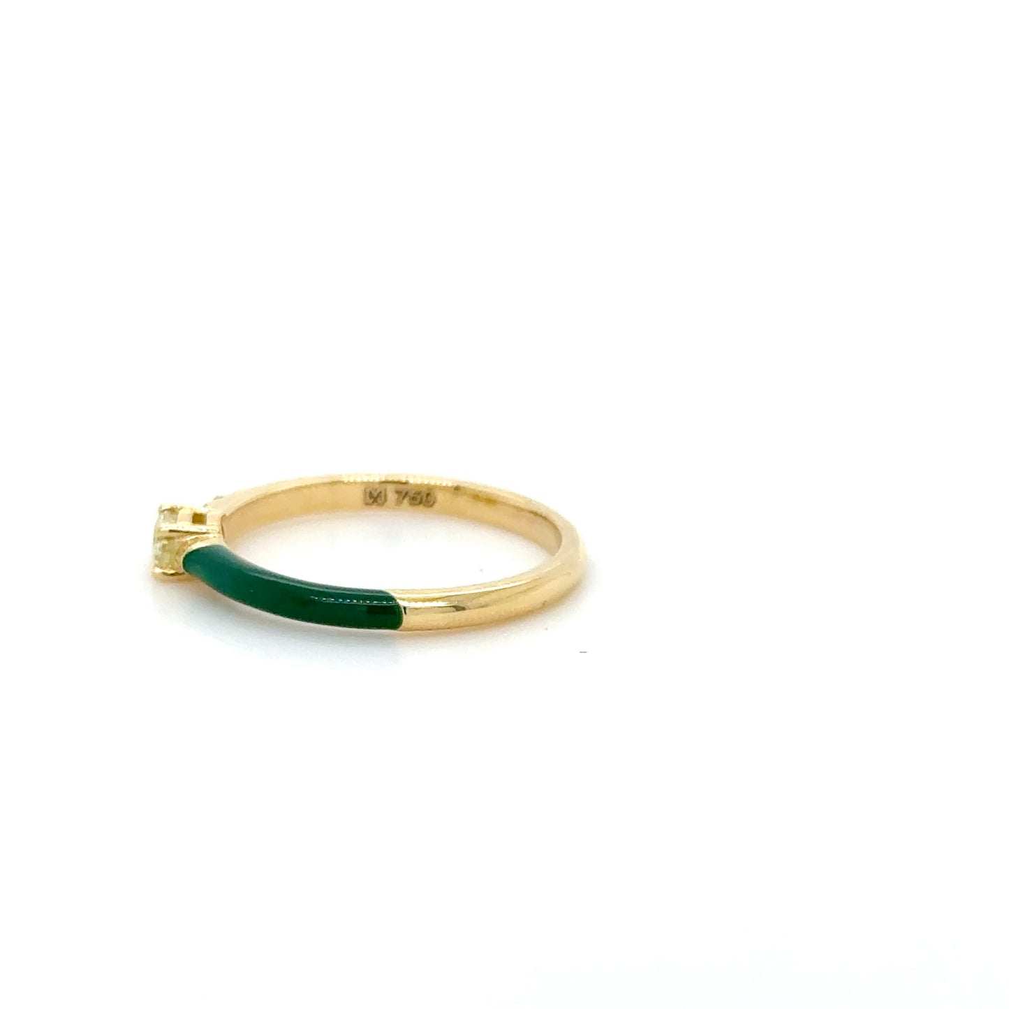 18K Yellow Gold Yellow Diamond & Green Enamel stackable Ring