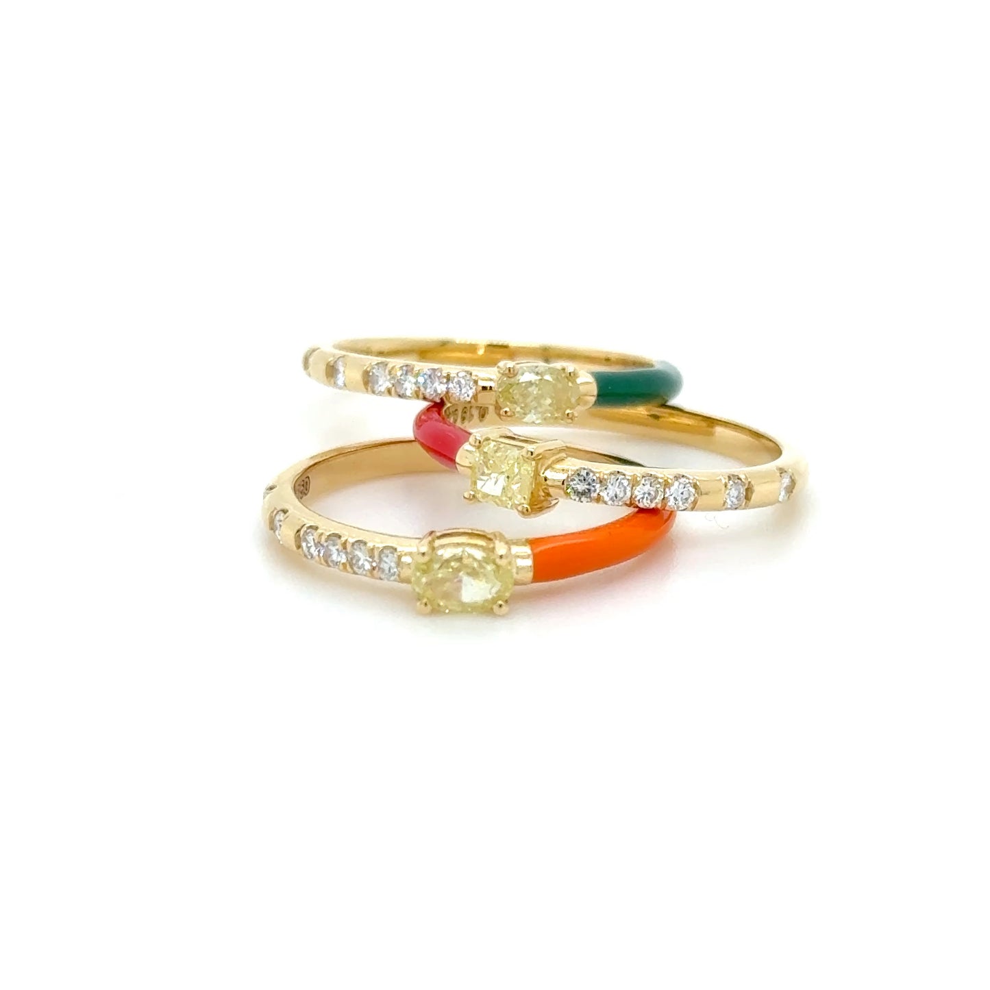 18K Yellow Gold Yellow Diamond & Red Enamel stackable ring