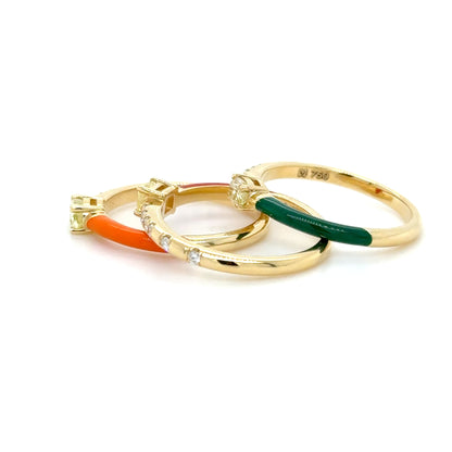 18K Yellow Gold Orange Enamel & Yellow Diamond stackable Ring