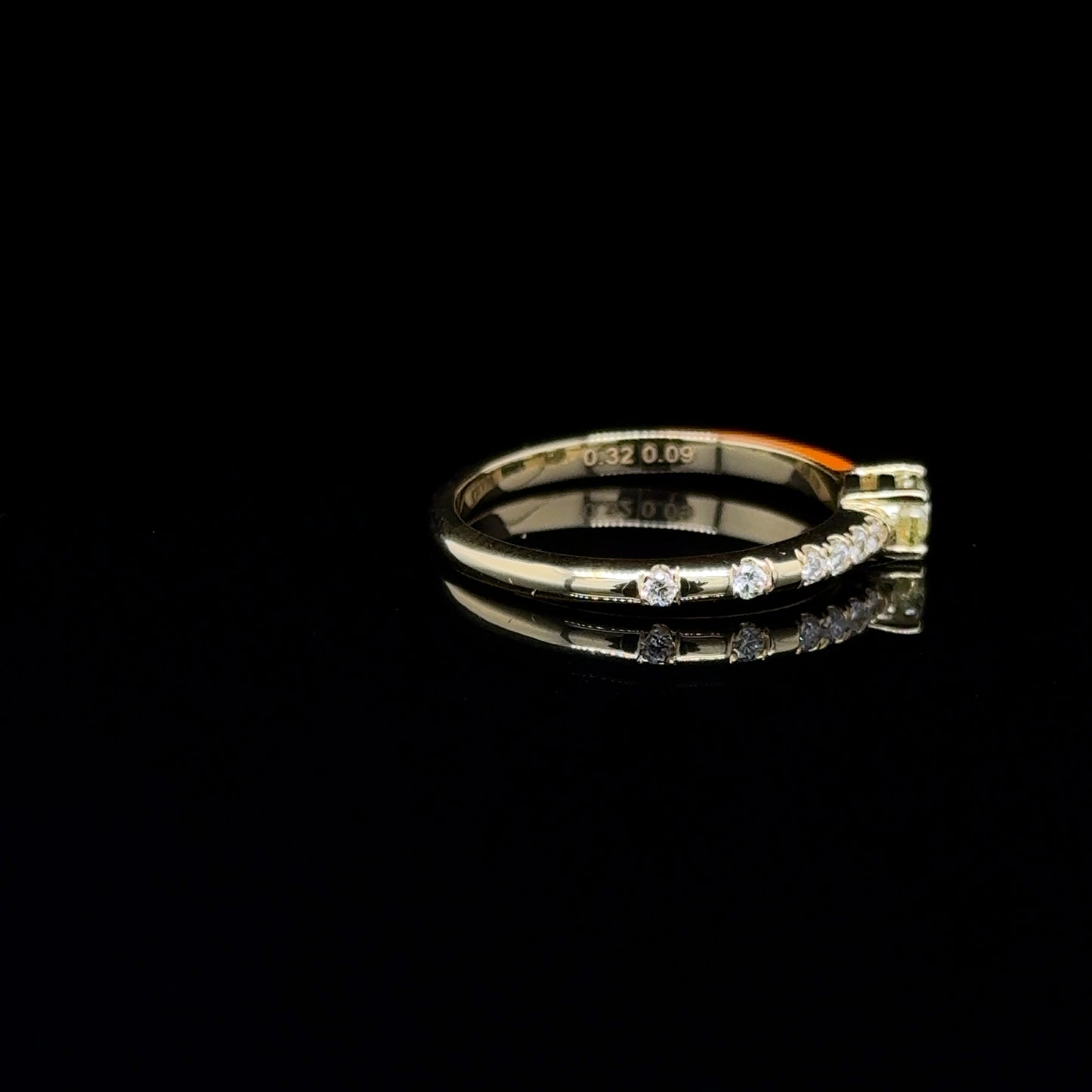 18K Yellow Gold Orange Enamel & Yellow Diamond stackable Ring