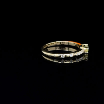 18K Yellow Gold Orange Enamel & Yellow Diamond stackable Ring