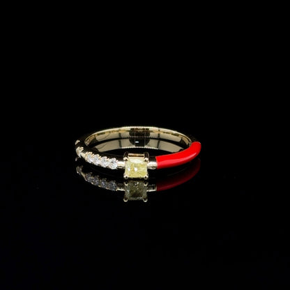 18K Yellow Gold Yellow Diamond & Red Enamel stackable ring
