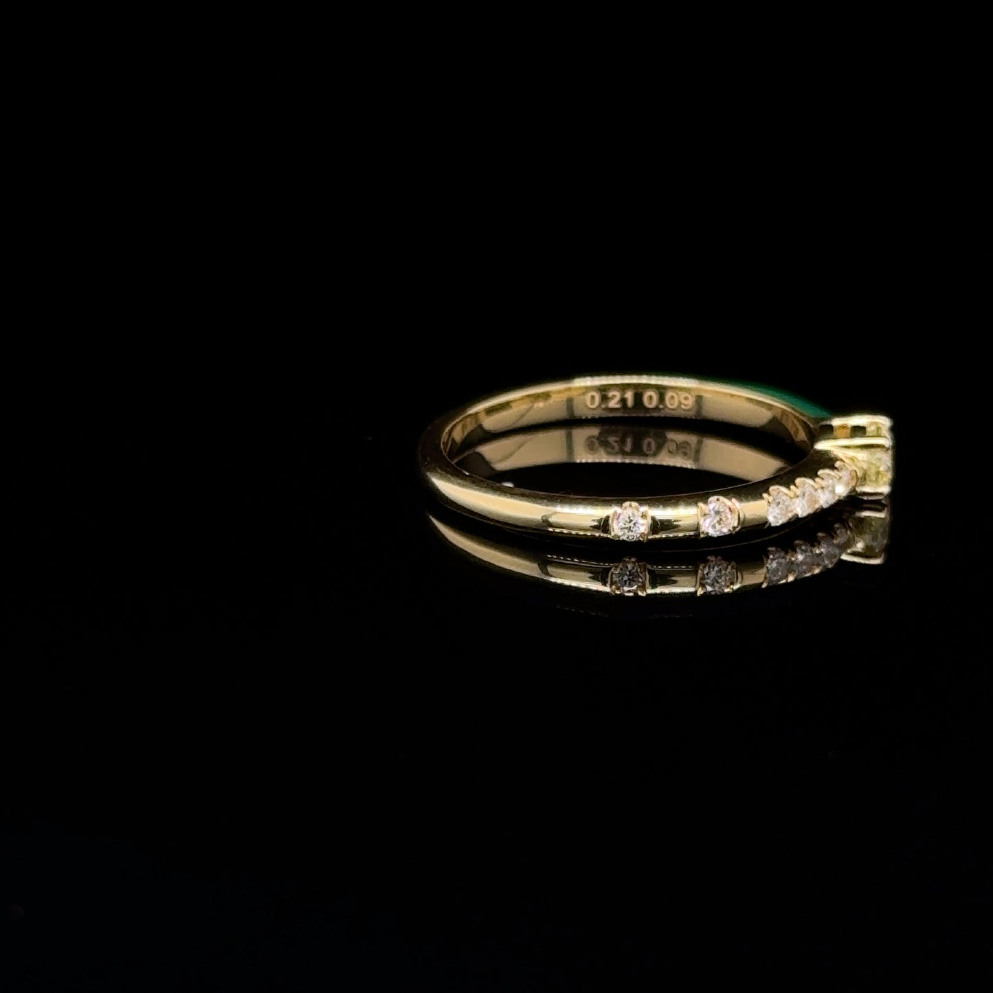 18K Yellow Gold Yellow Diamond & Green Enamel stackable Ring