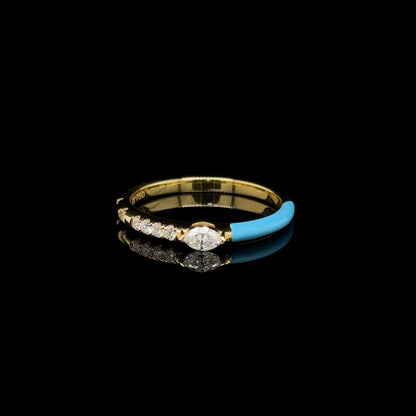 18K Yellow Gold White Diamond & Blue Enamel stackable Ring
