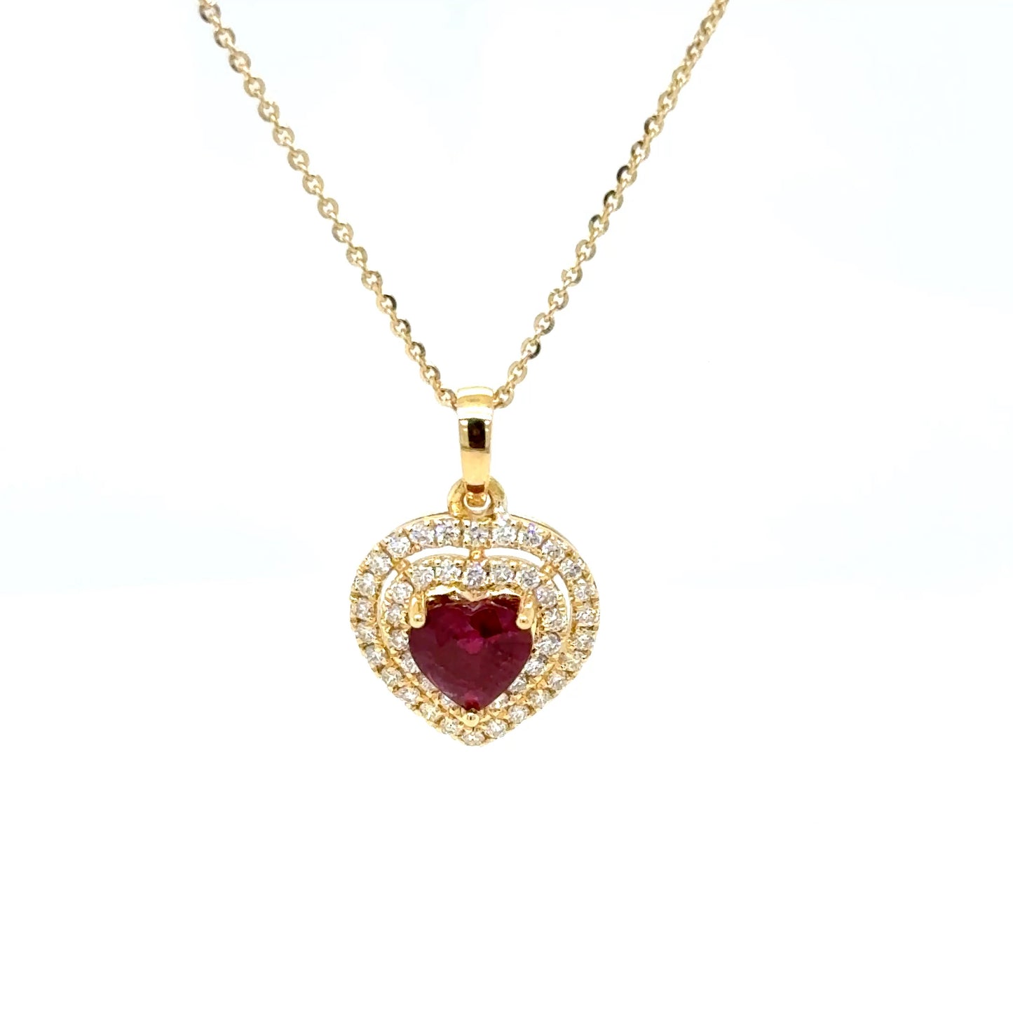 1.05 Carat Ruby & Diamond Heart Necklace 18K Yellow Gold