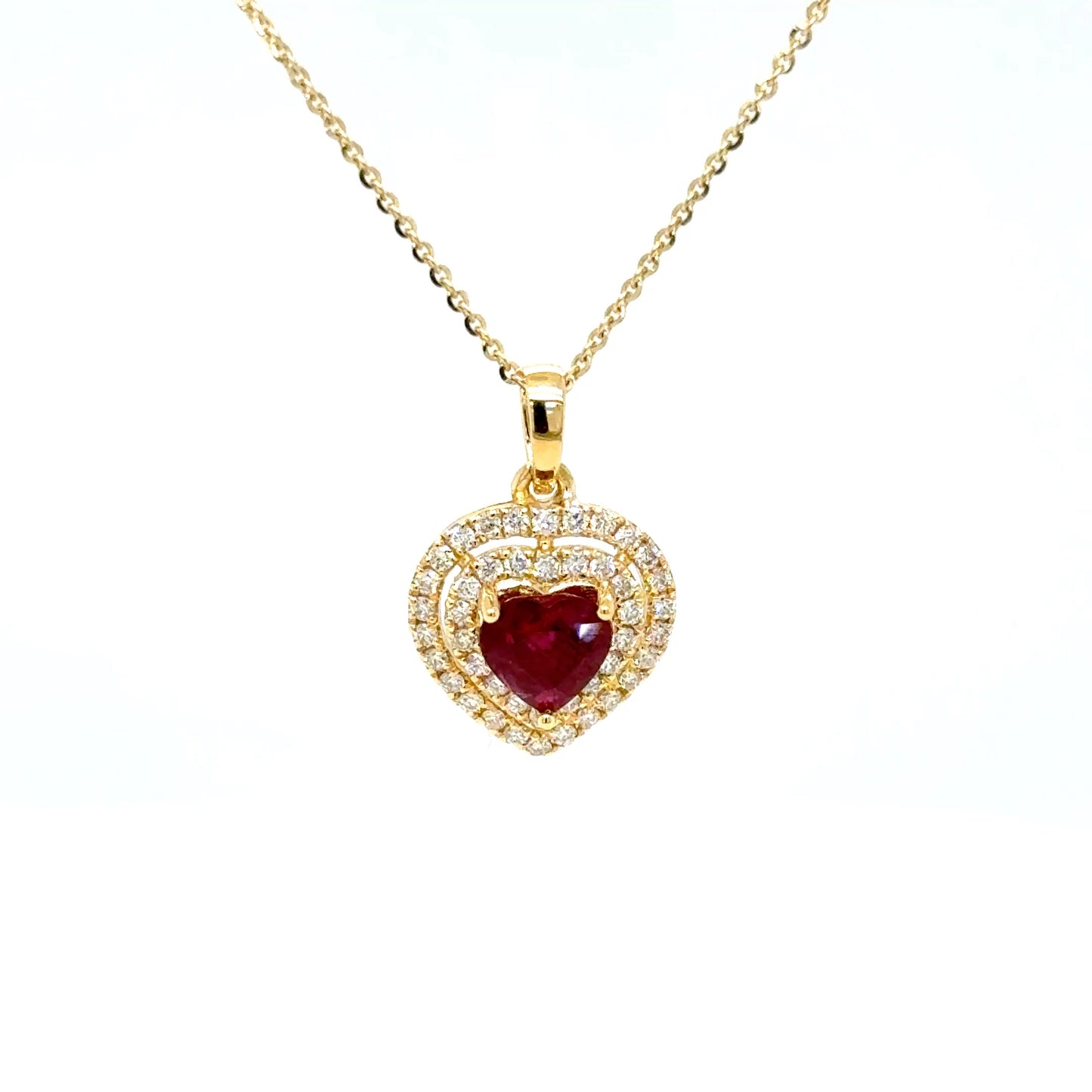 1.05 Carat Ruby & Diamond Heart Necklace 18K Yellow Gold
