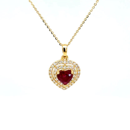 1.05 Carat Ruby & Diamond Heart Necklace 18K Yellow Gold