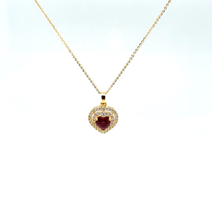 1.05 Carat Ruby & Diamond Heart Necklace 18K Yellow Gold