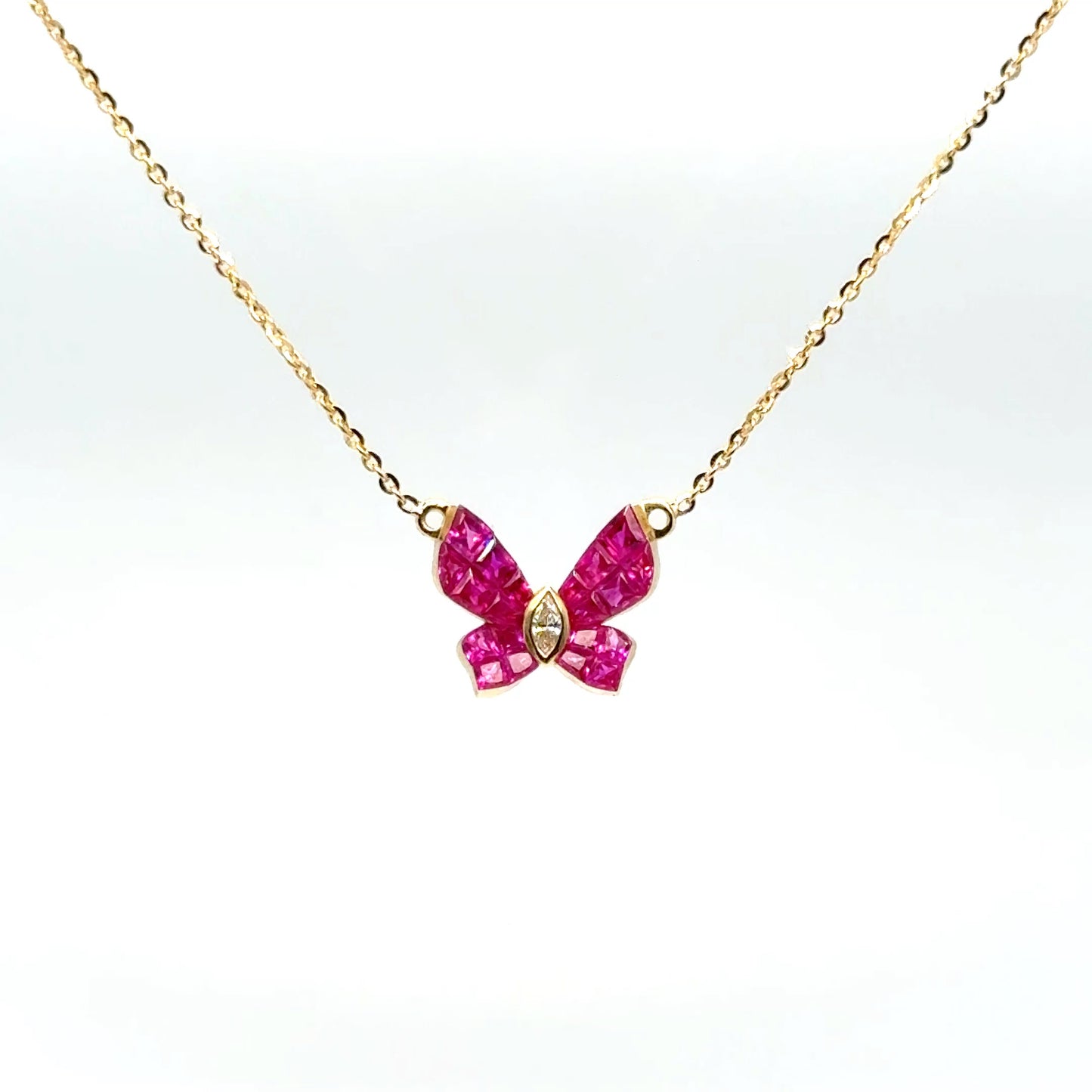 Butterfly Ruby & Diamond Necklace in 18K Yellow Gold