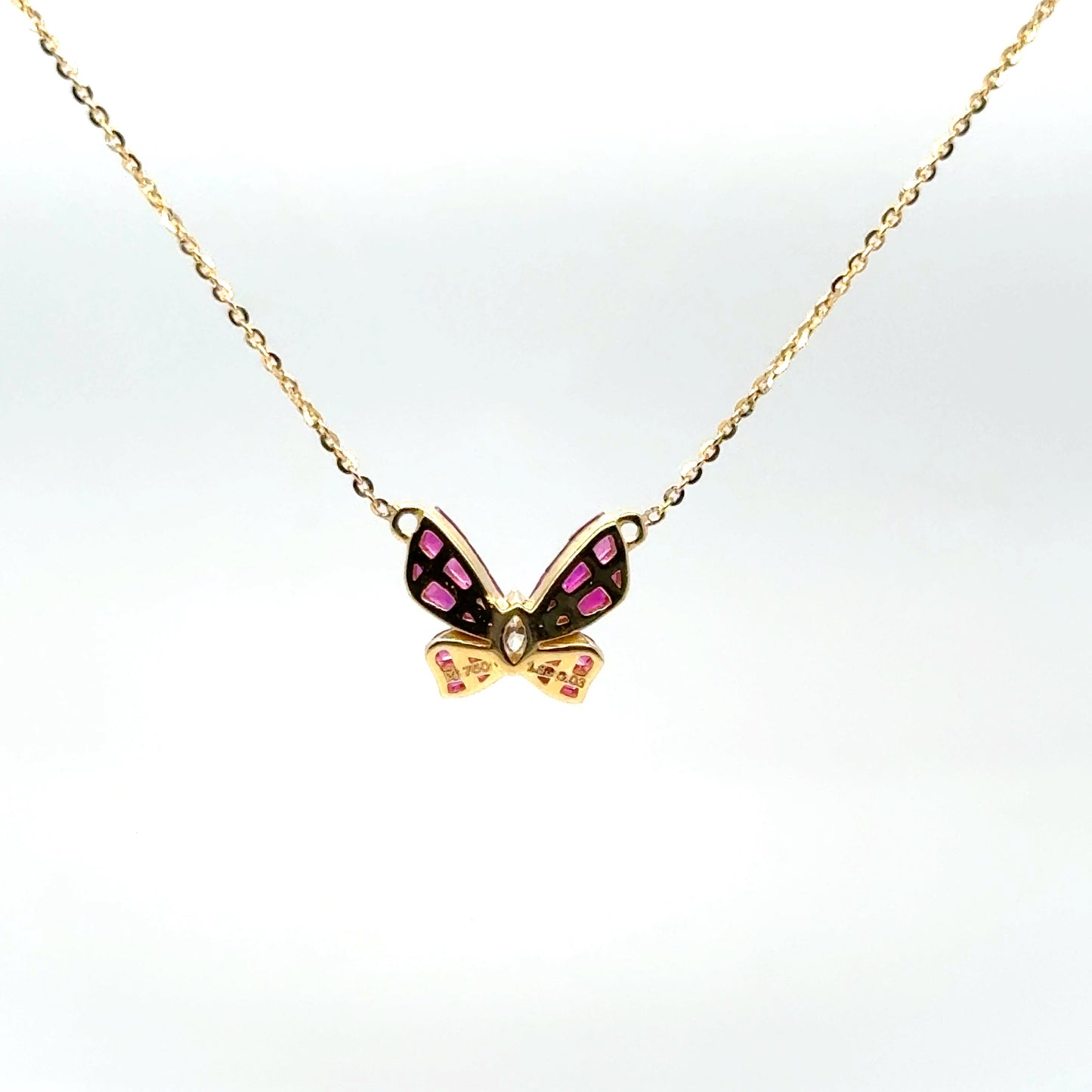 Butterfly Ruby & Diamond Necklace in 18K Yellow Gold