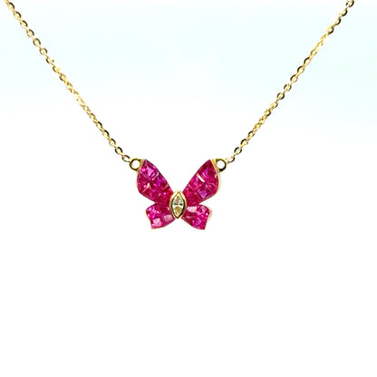 Butterfly Ruby & Diamond Necklace in 18K Yellow Gold