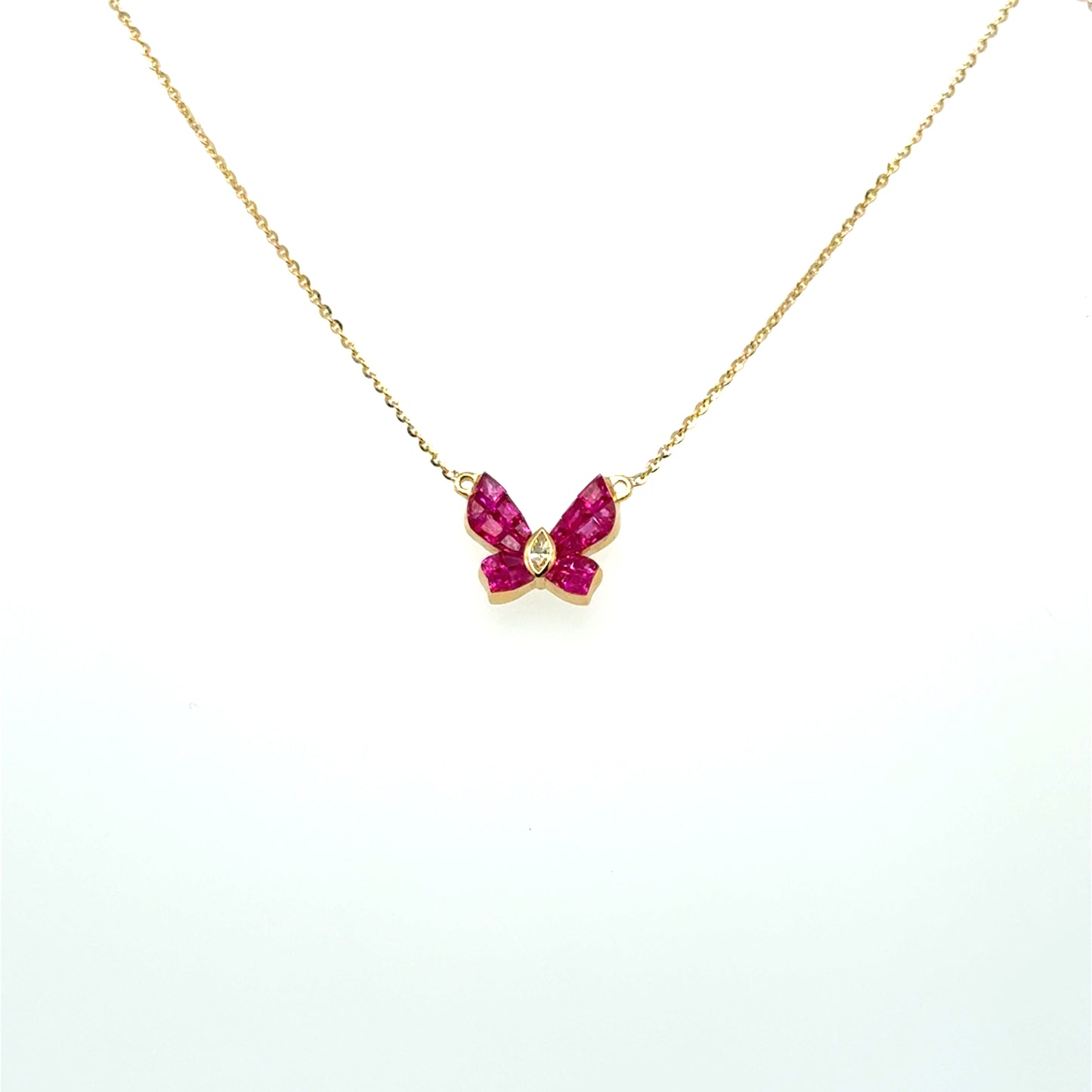 Butterfly Ruby & Diamond Necklace in 18K Yellow Gold