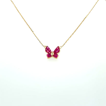 Butterfly Ruby & Diamond Necklace in 18K Yellow Gold