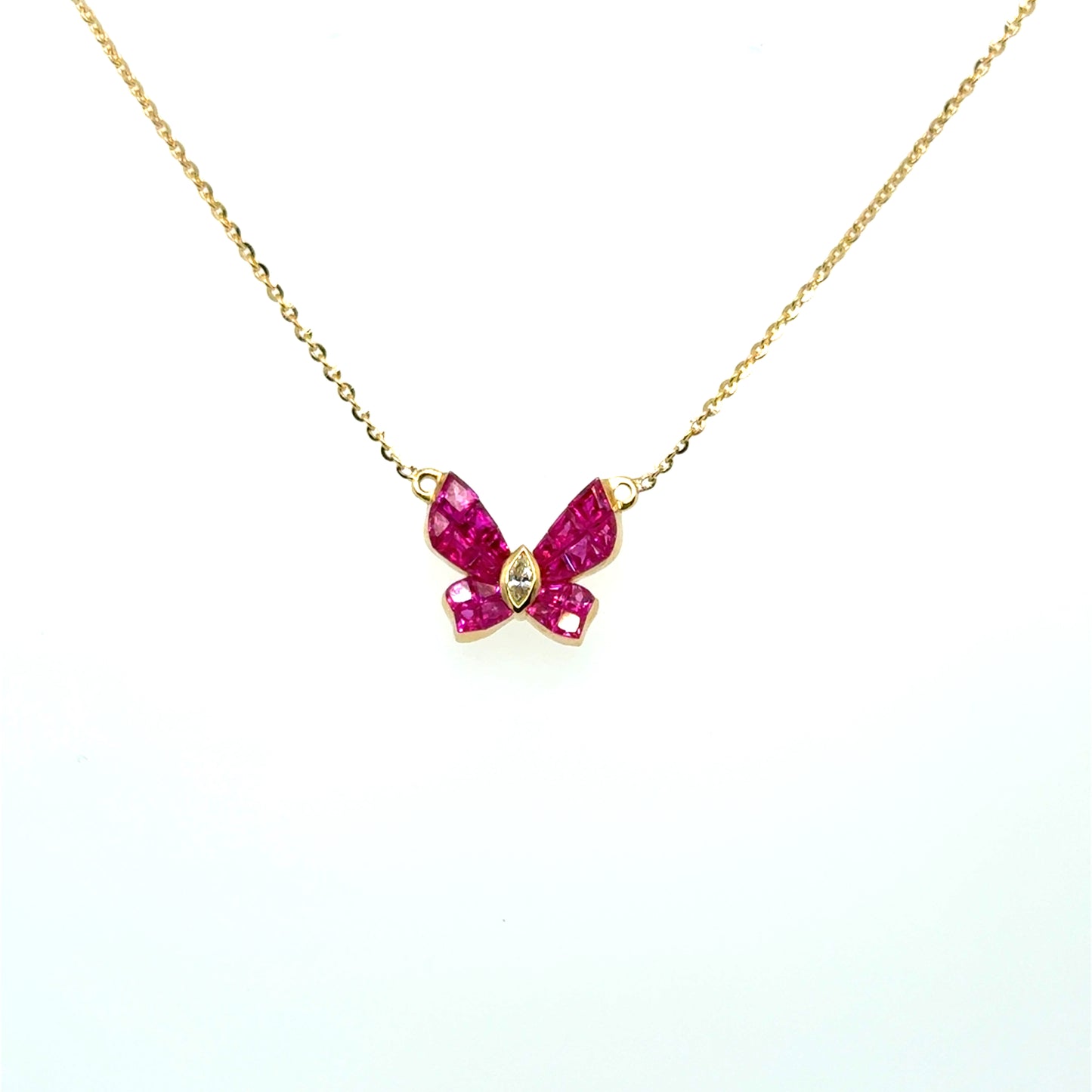 Butterfly Ruby & Diamond Necklace in 18K Yellow Gold