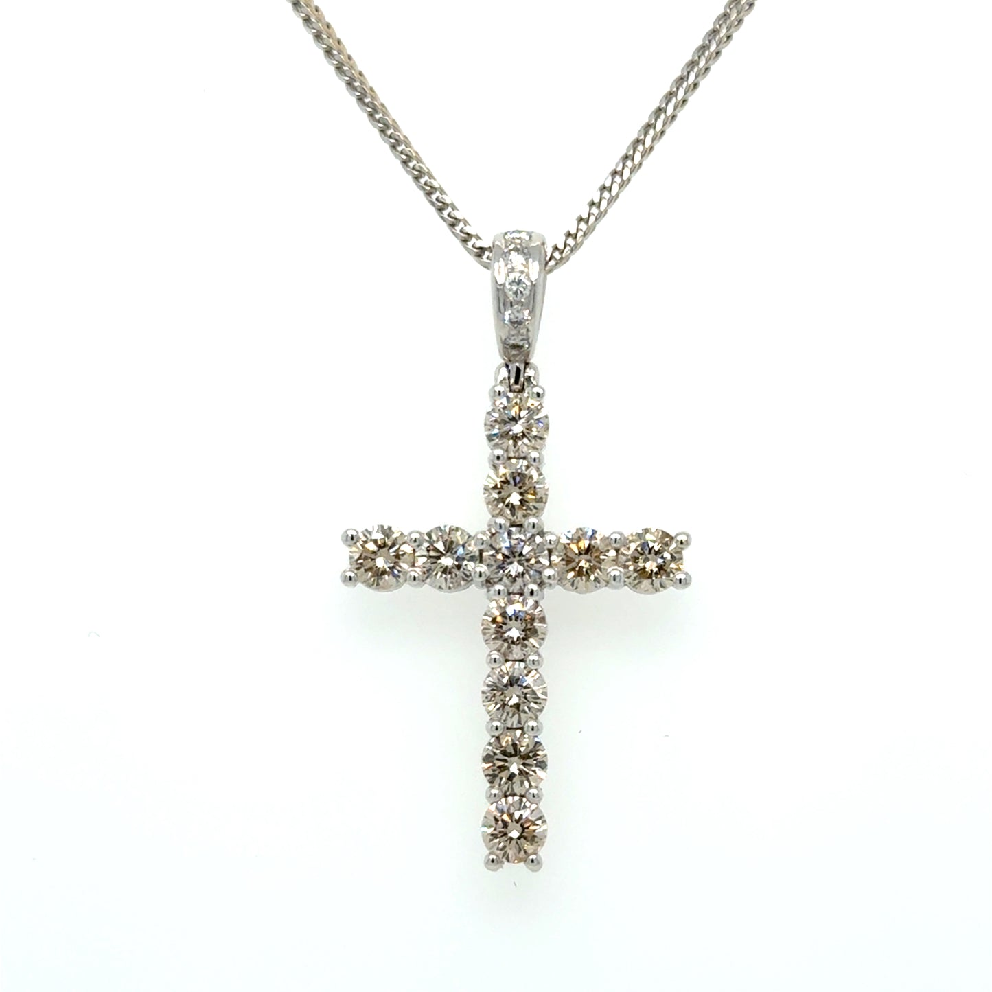 3 Carat Diamond Cross Pendant 18K White Gold