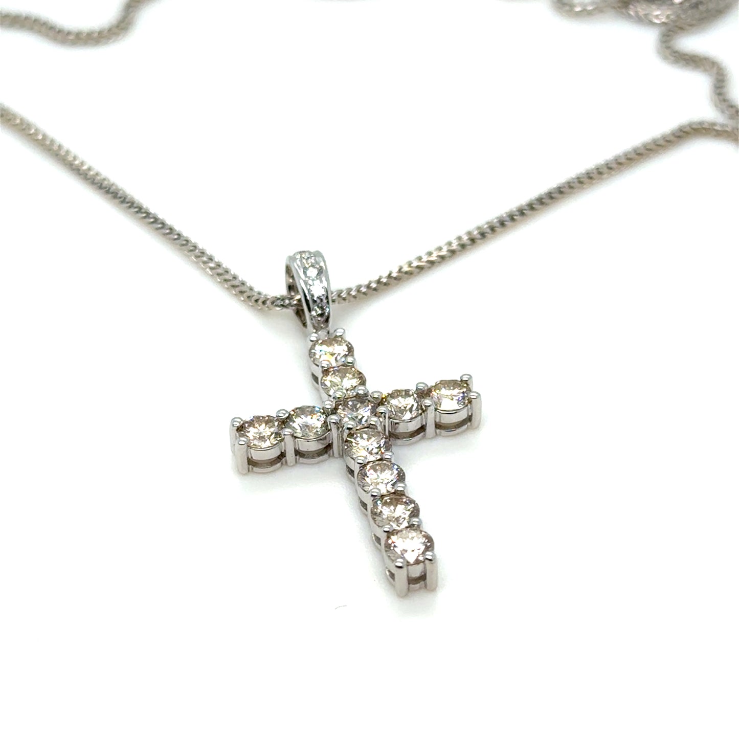 3 Carat Diamond Cross Pendant 18K White Gold