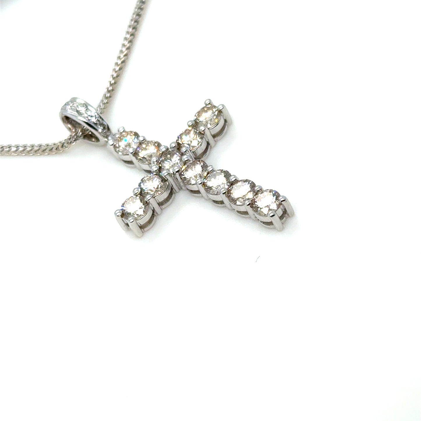 3 Carat Diamond Cross Pendant 18K White Gold