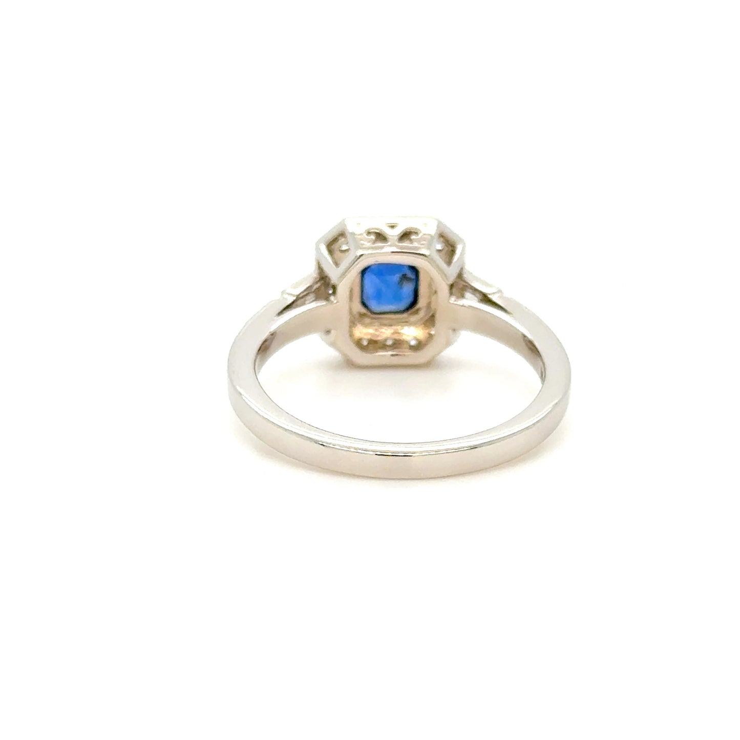 Art Deco Inspired Sapphire & Diamond Cluster Ring in 18K White Gold