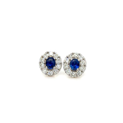 Ceylon Sapphire & Diamond Earrings in 18K White Gold