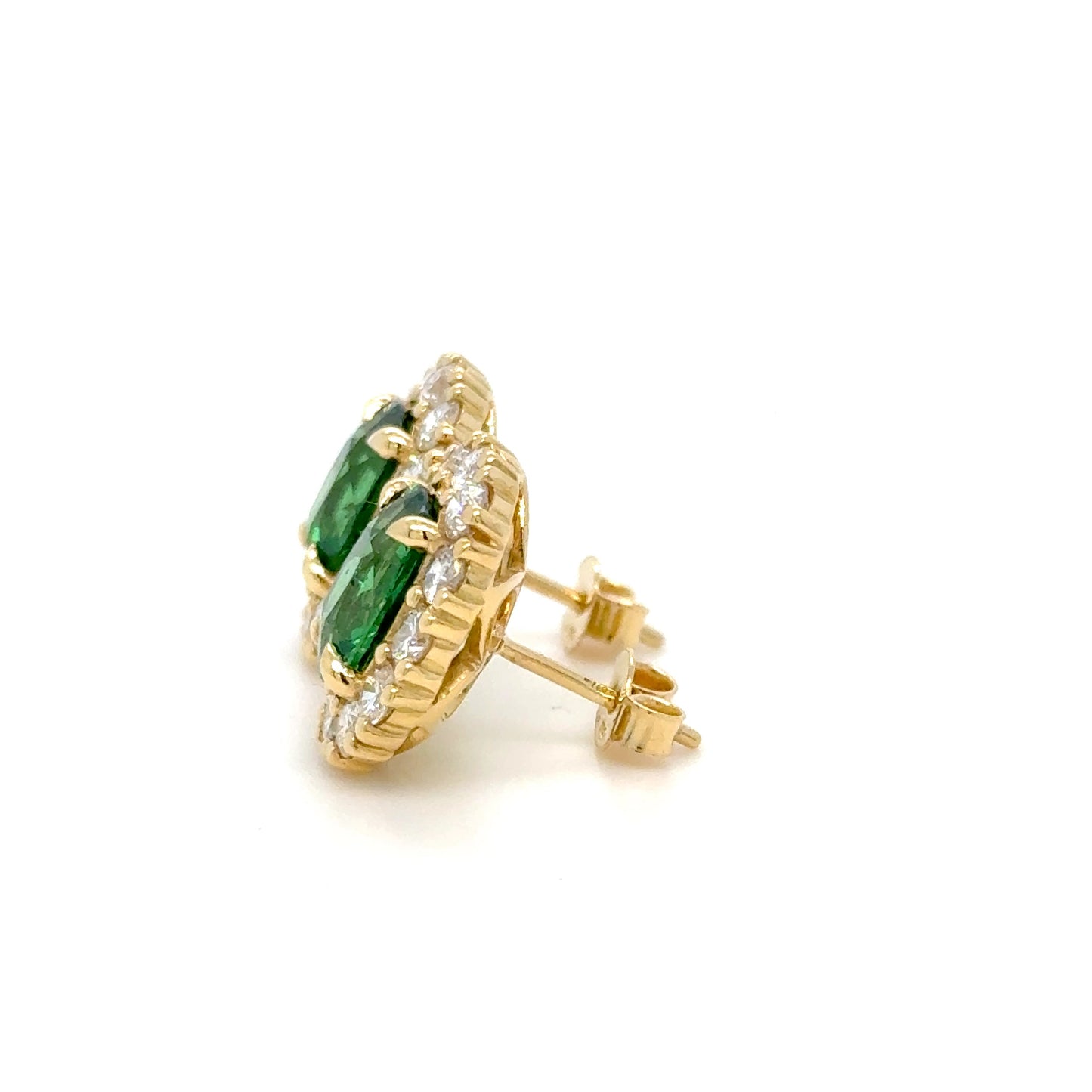 4.12 Carats Tanzanian Tsavorite & Diamond Cluster Earrings in 18K Yellow Gold