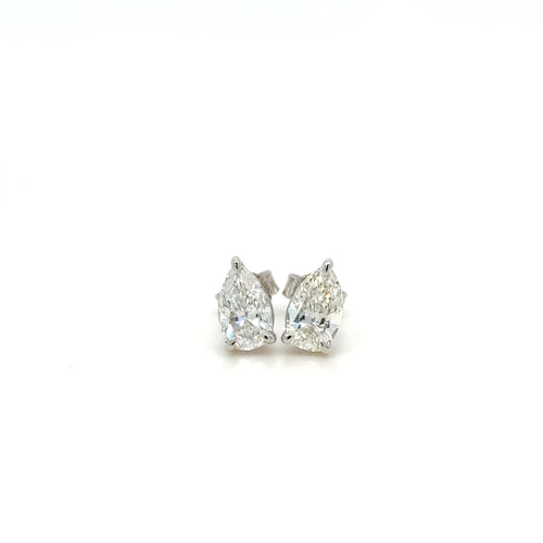 1.45 Carat Pear Shape Diamond Stud Earrings in 18K White Gold