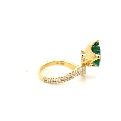 5.28 Carat Heart-Shaped Tsavorite & Diamond Ring in Fine Setting 18K Yellow Gold