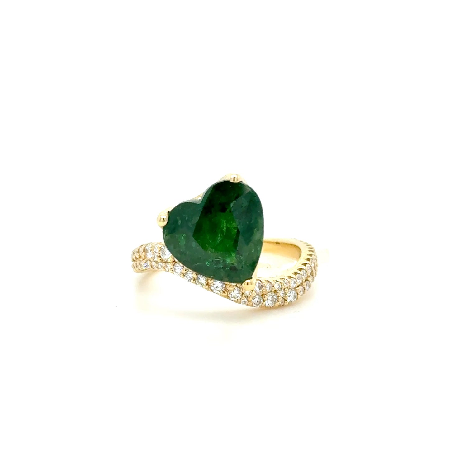 5.28 Carat Heart-Shaped Tsavorite & Diamond Ring in Fine Setting 18K Yellow Gold