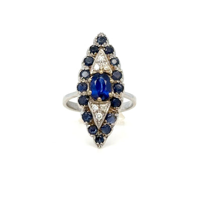Blue Sapphire & Diamond Eye Ring in 18K White Gold