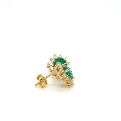 Emerald & Diamond Cluster Earrings in 18K Yellow Gold