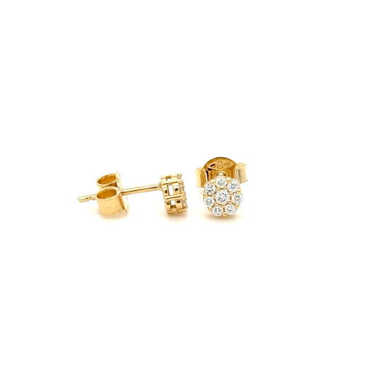 Round Diamond Cluster Earrings 18K Yellow Gold
