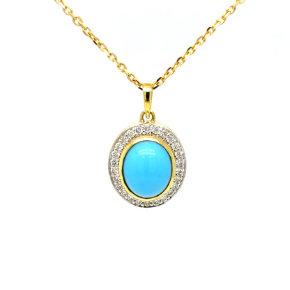 Turquoise & Diamond Pendant Necklace in 18K Yellow Gold