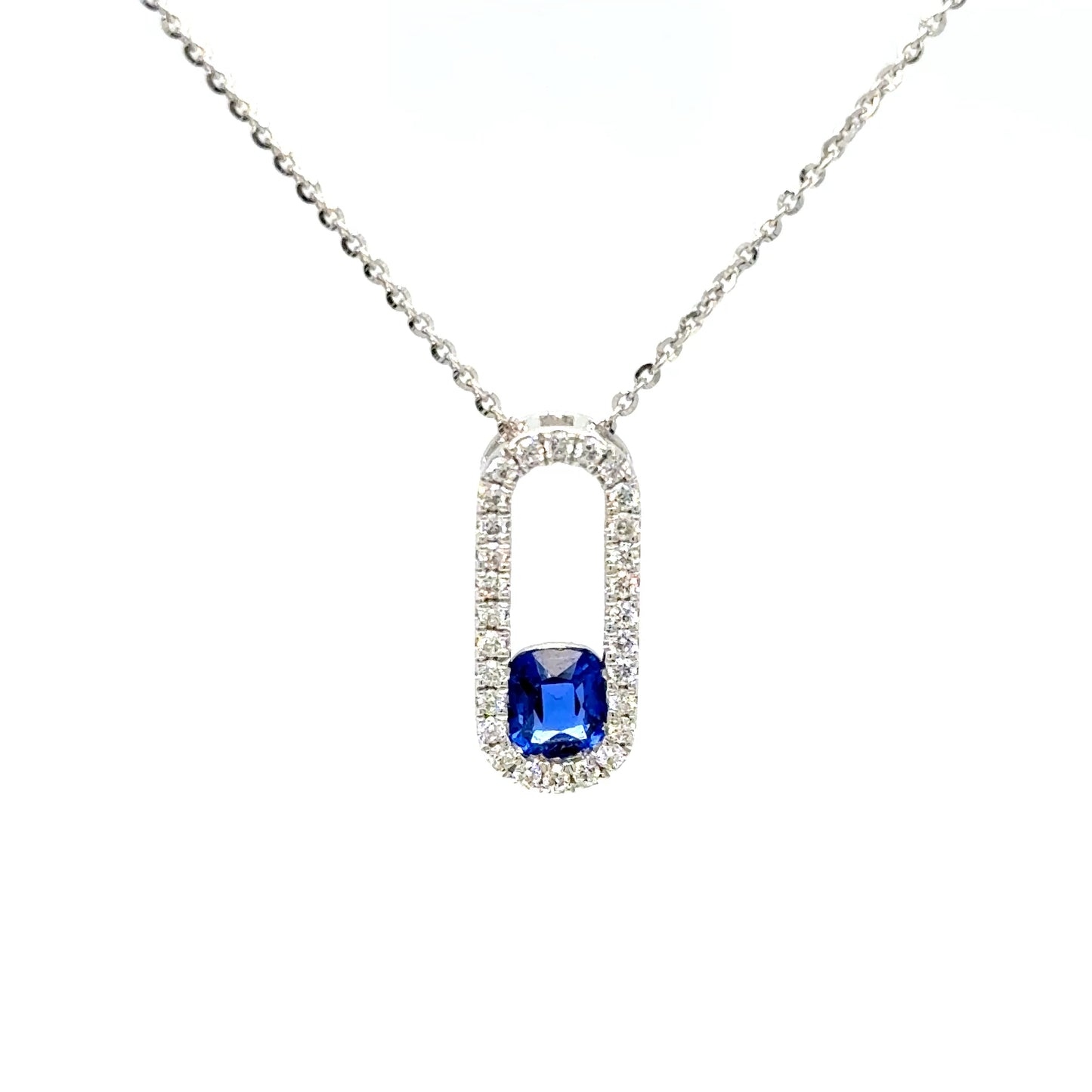 Ceylon Sapphire Diamond Necklace in 18K White Gold